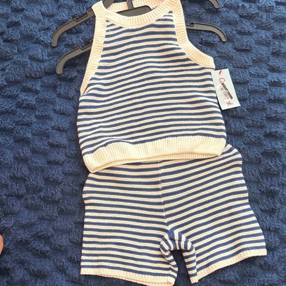 NWT Striped Knit Tank & Shorts Set - Blue and White